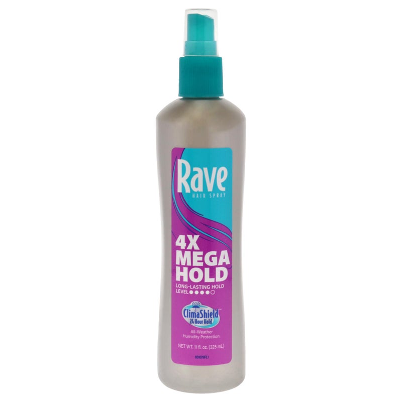 Rave 4X Mega Long-Lasting Firm Hold Hair Spray for Heat Protection, Volume and Shine - 24 Hour Hold & Anti Humidity Spray for Hair - Minimizes Frizz - Unscented & Non Aerosol - 11 Fl Oz - Image 1